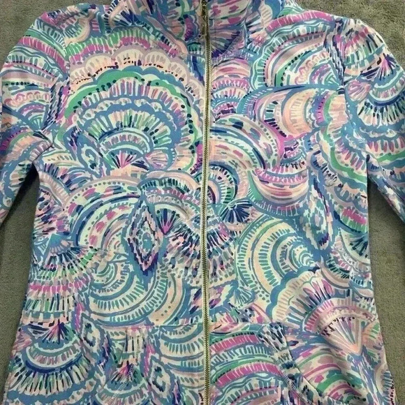 Lilly Pulitzer Jacket Womens XXS Leona Zip Up Happy As A Clam UPF 50+ Geometric - Picture 4 of 11